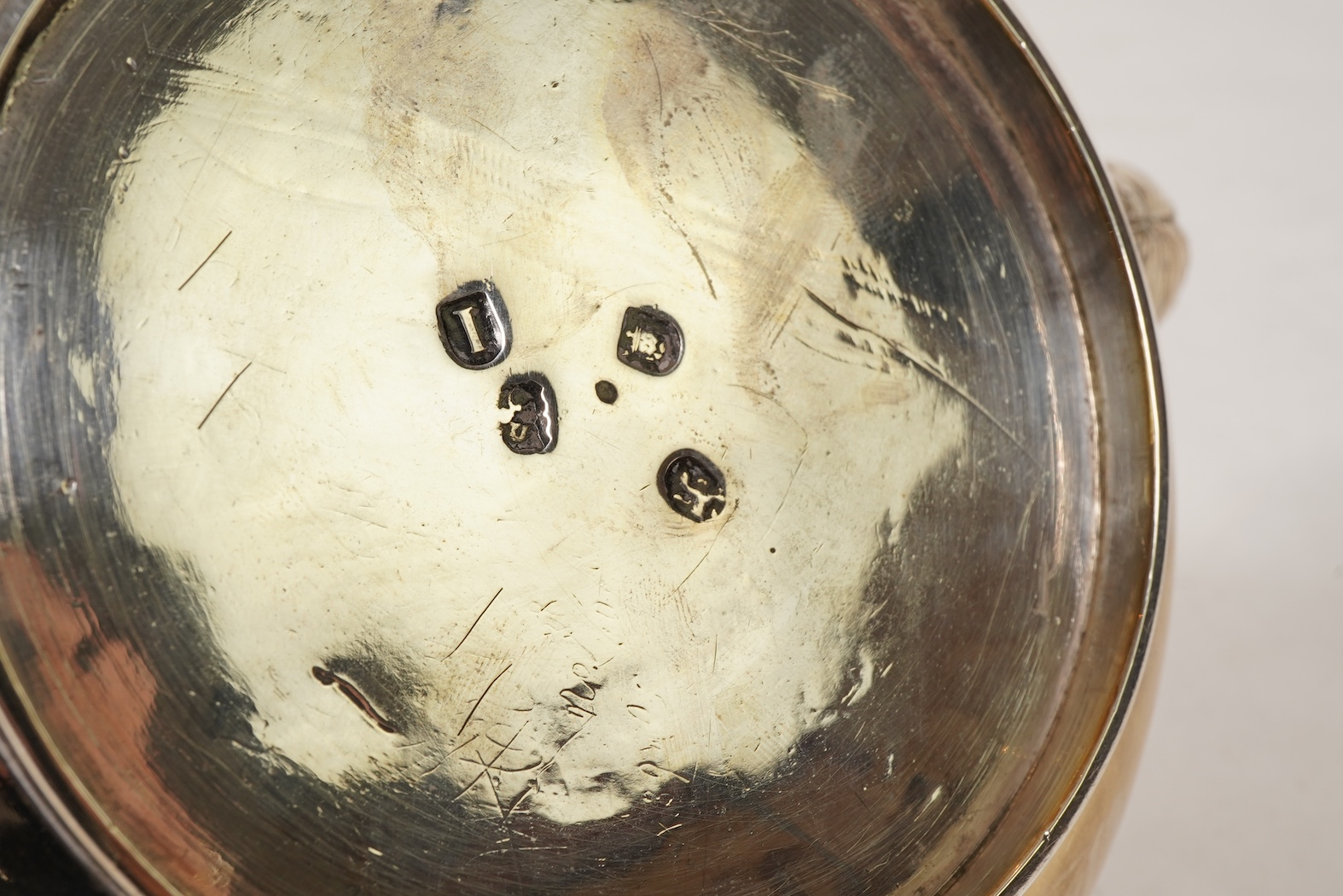 A George I silver tea kettle on stand, with burner by Gabriel Sleath, stand unmarked